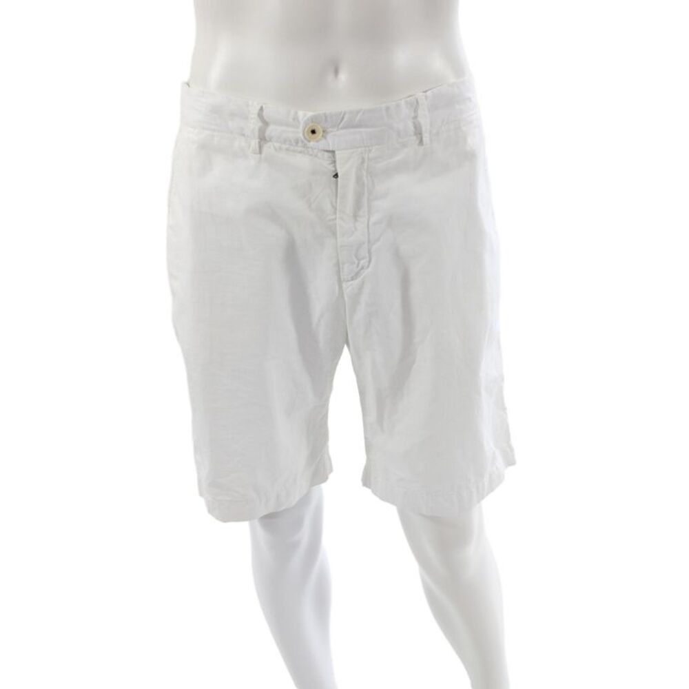Hartford Mens Bermuda Shorts White 100% Cotton Button Solid Size 52